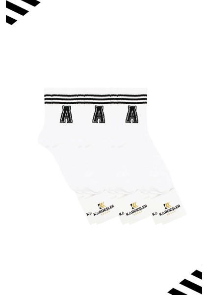 Unisex A Harfi Desenli Tenis Çorap (HARFLİ ÇORAP) 3 Çift