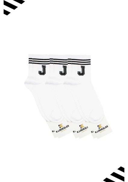 Unisex J Harfi Desenli Tenis Çorap (HARFLİ ÇORAP) 3 Çift