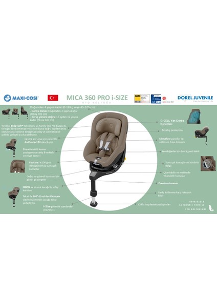 MaxiCosi Mica 360 Pro İSize Dünyanın İlk Kızaklı, Araç Dışına Çıkabilen Adac'Lı İsofix'Li 360 Dönebilir Yatabilir 018 Kg Bebek Oto Koltuğu Authentic Grey