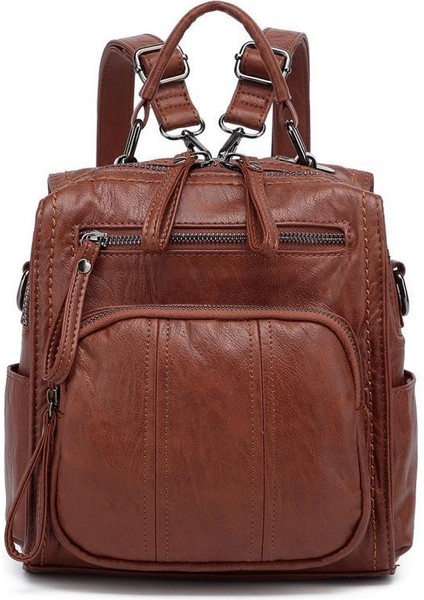 Yıkama Deri Sırt Askılı Kadın Çantası 21K Barcelona 1915