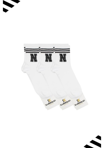 Unisex N Harfi Desenli Tenis Çorap (HARFLİ ÇORAP) 3 Çift