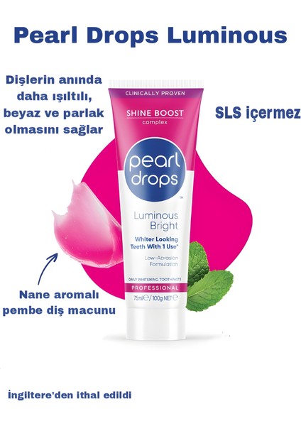 Luminous Bright 2 Adet. Anında, Işıltılı, Parlak ve 1 Haftada 2 Tona Kadar Beyazlatıcı Diş Macunu 75 ml