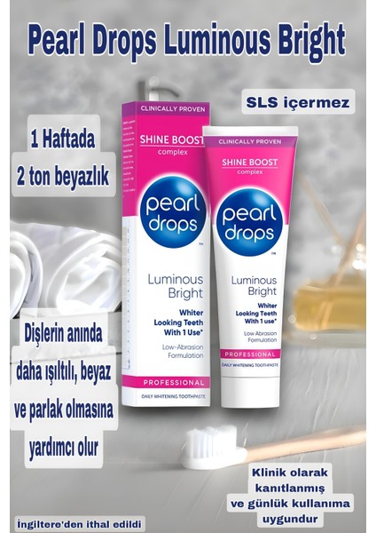 Luminous Bright 2 Adet. Anında, Işıltılı, Parlak ve 1 Haftada 2 Tona Kadar Beyazlatıcı Diş Macunu 75 ml