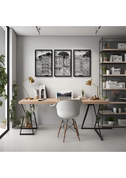 Metal Duvar Dekorasyonu 3 Parçalı Şehir (3 Piece City) Metal Duvar Tablosu Sanat