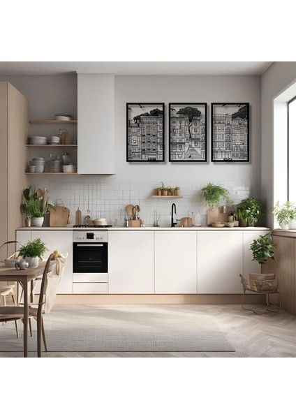 Metal Duvar Dekorasyonu 3 Parçalı Şehir (3 Piece City) Metal Duvar Tablosu Sanat