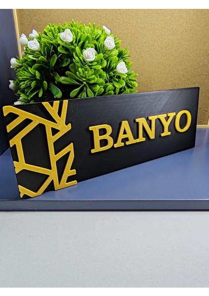 Banyo Yazılı Yönlendirme Levhası 20X7 cm Siyah Üzeri Gold