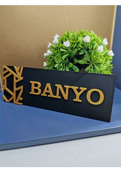 Banyo Yazılı Yönlendirme Levhası 20X7 cm Siyah Üzeri Gold
