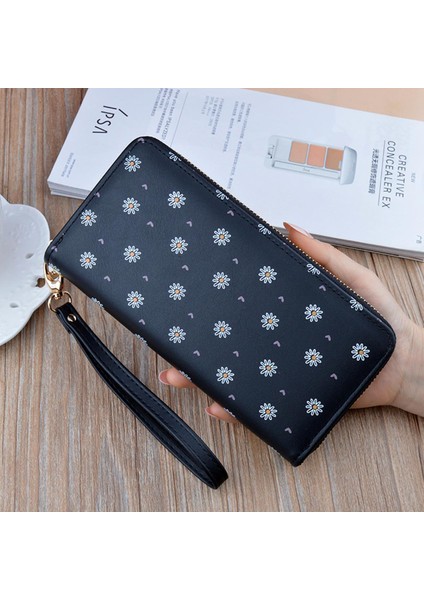 Yeni Kadın El Cüzdan Moda Uzun Fermuar Cüzdan Büyük Kapasiteli Yumuşak Deri Kart Tutucu Küçük Çiçek Değişim Cep Telefonu Çantası (Yurt Dışından)