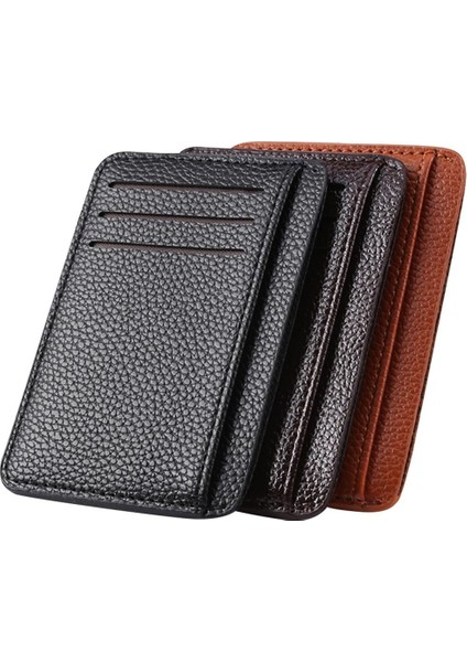 Mini Bozuk Para Cüzdanı Rahat Bayanlar Pu Düz Renk Kart Durumda Kısa Para Kredi Kartı Tutucu Retro Erkekler Litchee Desen (Yurt Dışından)