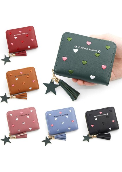 [happytree] Kalp Şeklinde Noktalar Kadın Mini Püskül Cüzdan Bayanlar Sevimli Kız Kısa Fermuar Güzel Pu Deri Bozuk Para Cüzdanı Kadın Para Çantası (Yurt Dışından)