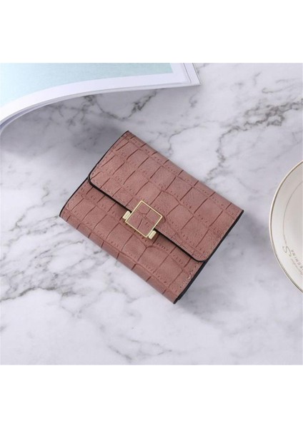 2022 Yeni Küçük Cüzdan Kadın Kısa Saf Renk Basit Timsah Desen Üç Katlı Öğrenci Toka Büyük Kapasiteli Bozuk Para Cüzdanı Kadın (Yurt Dışından)