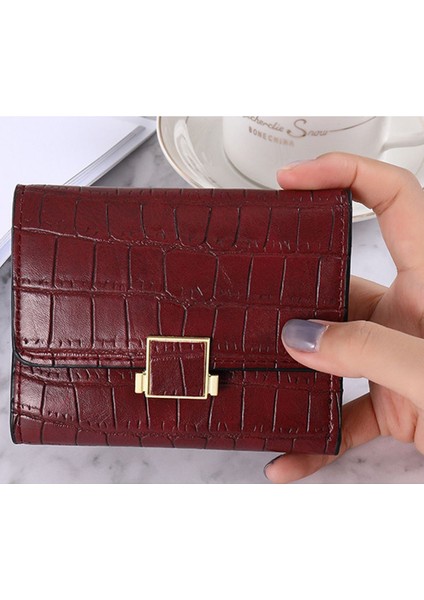 2022 Yeni Küçük Cüzdan Kadın Kısa Saf Renk Basit Timsah Desen Üç Katlı Öğrenci Toka Büyük Kapasiteli Bozuk Para Cüzdanı Kadın (Yurt Dışından) modelleri