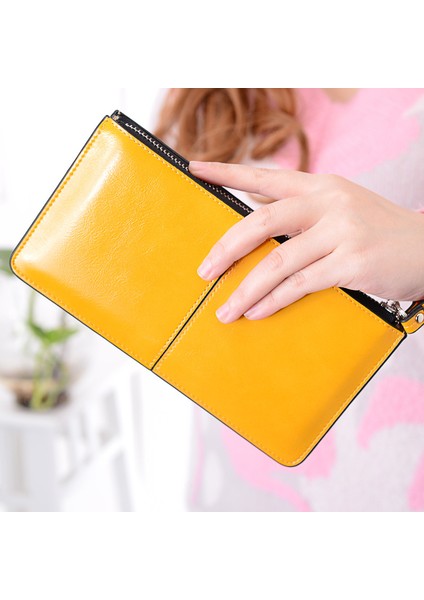 Kadın Uzun Cüzdan Moda Fermuarlı Bozuk Para Çantaları Büyük Kapasiteli Bayan Debriyaj Para Çantası Lüks Yağ Balmumu Deri Telefon Cep Cüzdan (Yurt Dışından) fiyatları