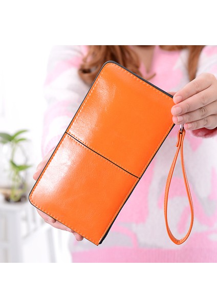 Kadın Uzun Cüzdan Moda Fermuarlı Bozuk Para Çantaları Büyük Kapasiteli Bayan Debriyaj Para Çantası Lüks Yağ Balmumu Deri Telefon Cep Cüzdan (Yurt Dışından) modelleri