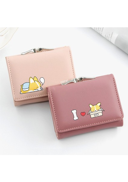 1 Adet Yeni Kadın Küçük Cüzdan Cartera Mujer Sevimli Corgi Doge Tasarım Bayanlar Pu Deri Kadın Kısa Para Çantalar Para Cebi ile (Yurt Dışından)