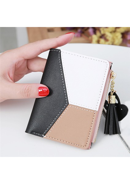 Moda Kadın Kontrast Hit Renk Pu Deri Mini Cüzdan Rahat Bayanlar Püskül Kısa Fermuarlı Bozuk Para Cüzdanı Tavşan Kolye (Yurt Dışından) modelleri