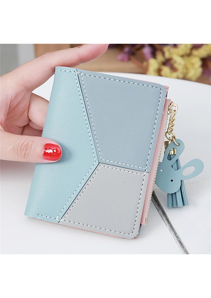 Moda Kadın Kontrast Hit Renk Pu Deri Mini Cüzdan Rahat Bayanlar Püskül Kısa Fermuarlı Bozuk Para Cüzdanı Tavşan Kolye (Yurt Dışından) fırsatları