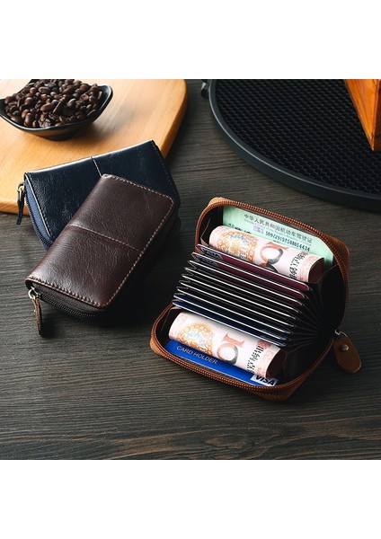 Inek Deri Kartvizitlik Erkek Mavi/kahverengi/kahve Kredi Kartı Cüzdanı Anti Rfid Kart Retro Banka/kimlik/kredi Kartı Tutucu (Yurt Dışından)