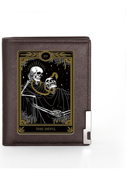 Yüksek Kaliteli Kafatası Tarot Şeytan Baskı Erkek Kadın Deri Cüzdan Cüzdan Ince Kredi Kartı/kimlik Sahipleri Para Çantası Kısa Çantalar (Yurt Dışından) indirimleri