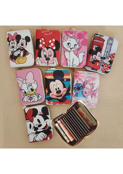 Disney Mickey Minnie Mouse Organ Kart Çantası Pu Deri Cüzdan Karikatür Kartvizit Kılıfı Kredi Kartı Tutucu Mini Fermuarlı Debriyaj Çanta (Yurt Dışından)