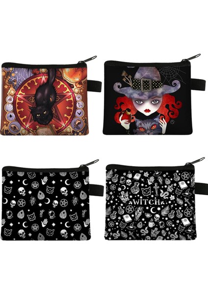 Cadı / Voodoo / Wicca Para Puse Kadın Cüzdan Büyücülük / Kara Kedi Erkek Kız Para Çantası Bayan Kart ve Anahtar Tutucu Kawaii Çanta (Yurt Dışından)