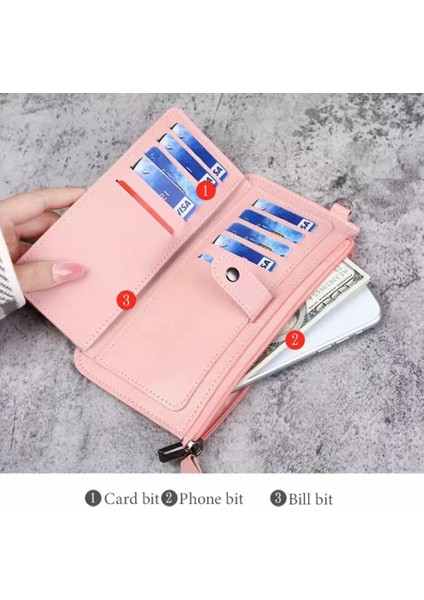 Pu Deri Cüzdan Kart Çantası Cep Telefonu Çanta Kadın Seyahat Kimlik Kartı Kredi Uzun Bozuk Para Cüzdanı Aşk Serisi Depolama Çanta Debriyaj Paketi (Yurt Dışından)