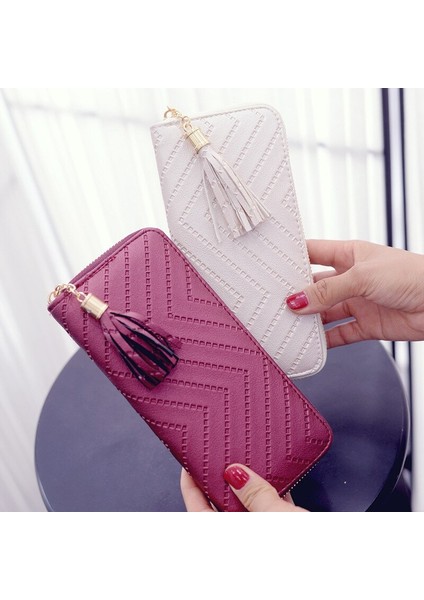 Uzun Cüzdan Kadın Çantalar Püskül Moda Bozuk Para Cüzdanı Kart Sahibinin Cüzdan Kadın Yüksek Kaliteli Debriyaj Para Çantası Pu Deri Cüzdan (Yurt Dışından)