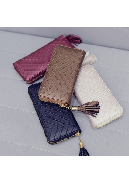 Uzun Cüzdan Kadın Çantalar Püskül Moda Bozuk Para Cüzdanı Kart Sahibinin Cüzdan Kadın Yüksek Kaliteli Debriyaj Para Çantası Pu Deri Cüzdan (Yurt Dışından)