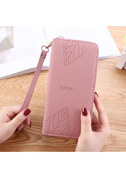 Bayan Cüzdanlar ve Çantalar Pu Deri Cüzdan Kadın Bileklik Yaprak Baskı Uzun Kadın Çanta Büyük Kapasiteli Telefon Çantası Kadın Cüzdan (Yurt Dışından)