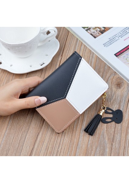 Cüzdan Kısa Kadın Cüzdan Fermuar Çanta Patchwork Moda Panelli Cüzdan Trendy Bozuk Para Cüzdanı Kart Sahibinin Deri Yeni Varış (Yurt Dışından)