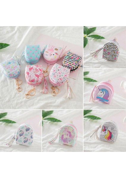 Kadın Kız Deri Küçük Mini Cüzdan Kart Tutucu Zip Bozuk Para Cüzdanı Unicorn Çanta Tuşları Kese Çocuklar Noel Yeni Yıl Hediyeleri (Yurt Dışından)