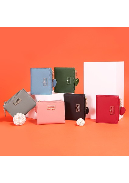 Kalp Kolye Kadın Cüzdan Fermuarlı Para Cebi Kart Tutucu Marka Pembe Küçük Bayan Cüzdan Kadın Kısa Çanta Porte Feuille Femme (Yurt Dışından) indirimleri
