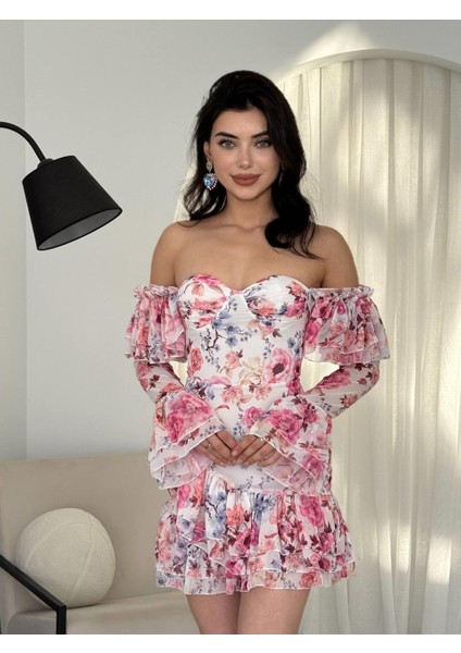 Şifon Tasarım Gloplu Mini Vesta Elbise fiyatları