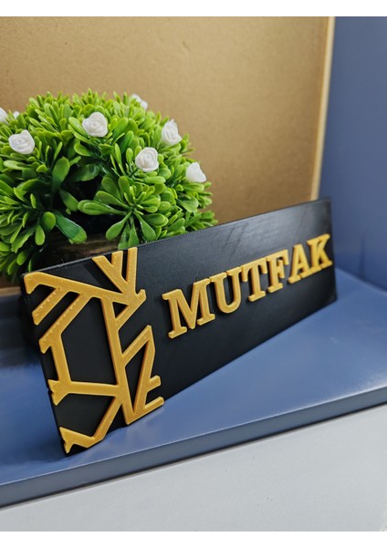 Mutfak Yazılı Yönlendirme Levhası 20X7 cm Siyah Üzeri Gold