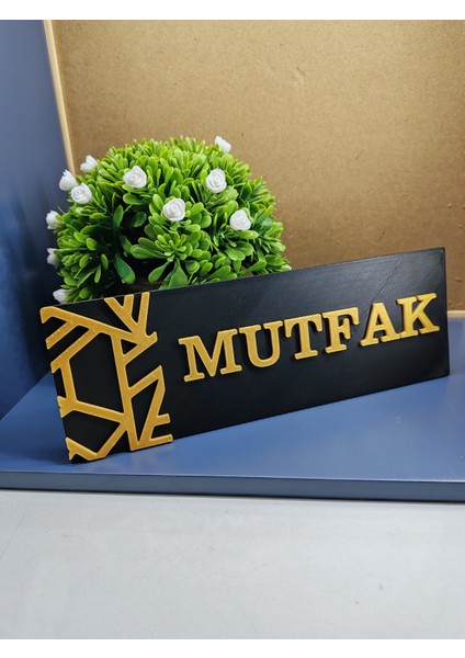 Mutfak Yazılı Yönlendirme Levhası 20X7 cm Siyah Üzeri Gold