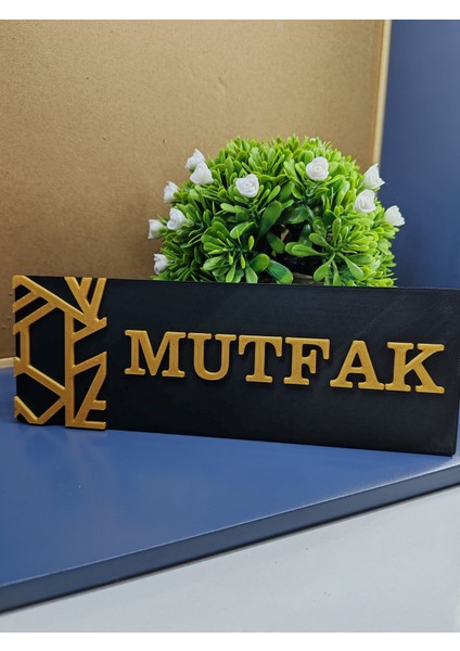 Mutfak Yazılı Yönlendirme Levhası 20X7 cm Siyah Üzeri Gold