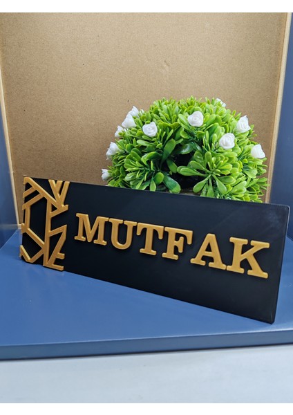 Mutfak Yazılı Yönlendirme Levhası 20X7 cm Siyah Üzeri Gold