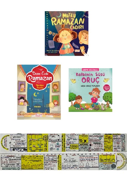Mutlu Ramazan Çadırı / Bizim Evde Ramazan / Kalbimin Süsü Oruç 3 Kitap (Matematik Öğreten Cetvel)