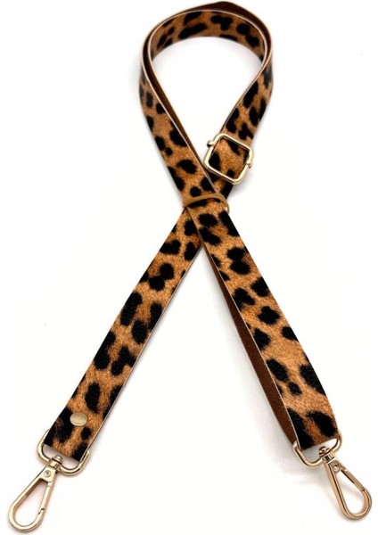 Suni Deri Ayarlı Çanta Sapı 120X2 cm Leopar Renk Light Gold Metalli