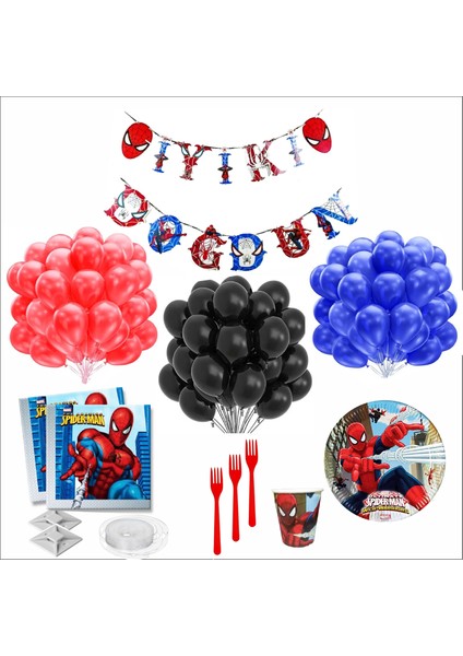 ÖRÜMCEK ADAM 8 KİŞİLİK DOĞUM GÜNÜ SETİ