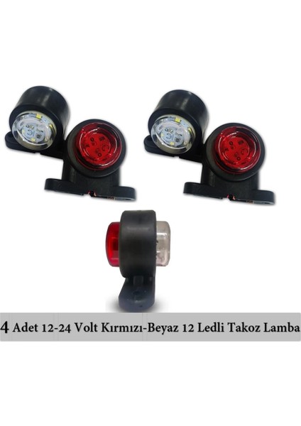 4 Adet Mini 12 Ledli Takoz Lamba 12-24 Volt Kırmızı Beyaz