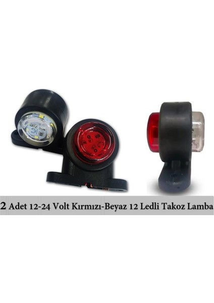 2 Adet Mini 12 Ledli Takoz Lamba 12-24 Volt Kırmızı Beyaz