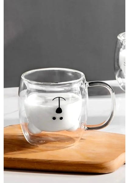 250 ml Ayıcık Tasarımlı Çift Cidarlı Cam Kupa Bardak Çift Cidarlı Kupa / 2 Adet
