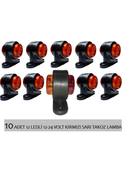 10 Adet 12 Ledli Mini Takoz Lamba 12-24 Volt Sarı Kırmızı