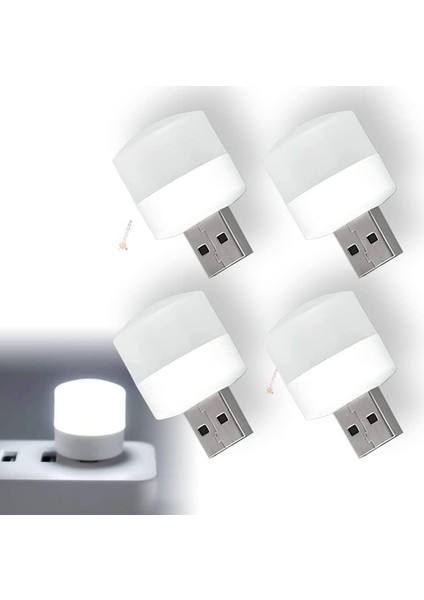 Mini USB LED Işık, 1W Enerji Tasarruflu, Gece Aydınlatma, Rehber Gece Lambası, Kitap Okuma Lambası Işığı, Küçük Yuvarlak Işıklar (4 Adet)