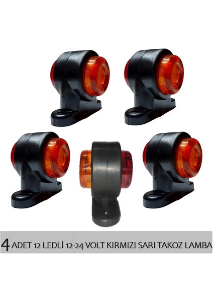 4 Adet 12 Ledli Mini Takoz Lamba 12-24 Volt Sarı Kırmızı