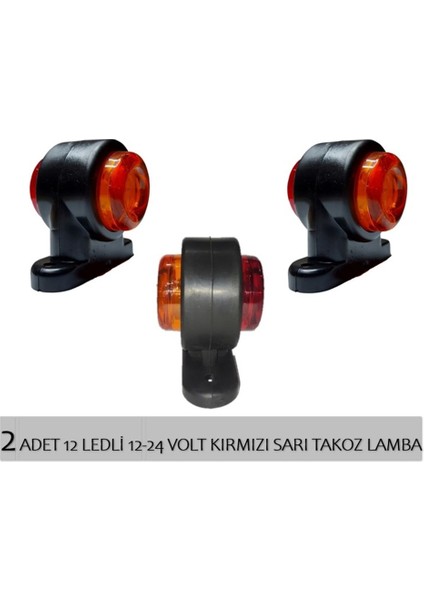 2 Adet 12 Ledli Mini Takoz Lamba 12-24 Volt Sarı Kırmızı