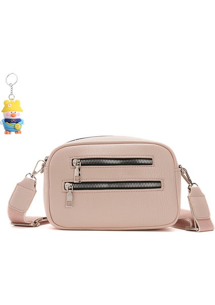 Çift Fermuarlı Crossbody Çanta Kadınlar Moda Basit Omuz Çanta Geniş Omuz Askısı Cep Telefonu Para Cüzdanı (Yurt Dışından)