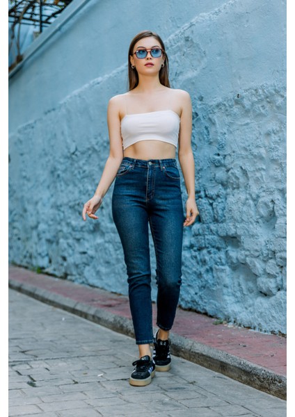 Yüksek Bel, Esnek Skinny Denim Dar Kalıp Mom Jean Kadın Kot Pantolon @cremona fırsatları
