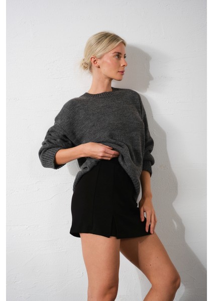 Düşük Omuz Bisiklet Yaka Oversize Triko Kadın Kazak